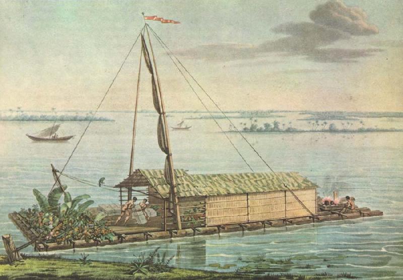 unknow artist Alexandria von Humboldt anvande that raft pa Guayaquilfloden in Ecuador wonder its sydameri maybe expedition 1799-1804 Norge oil painting art